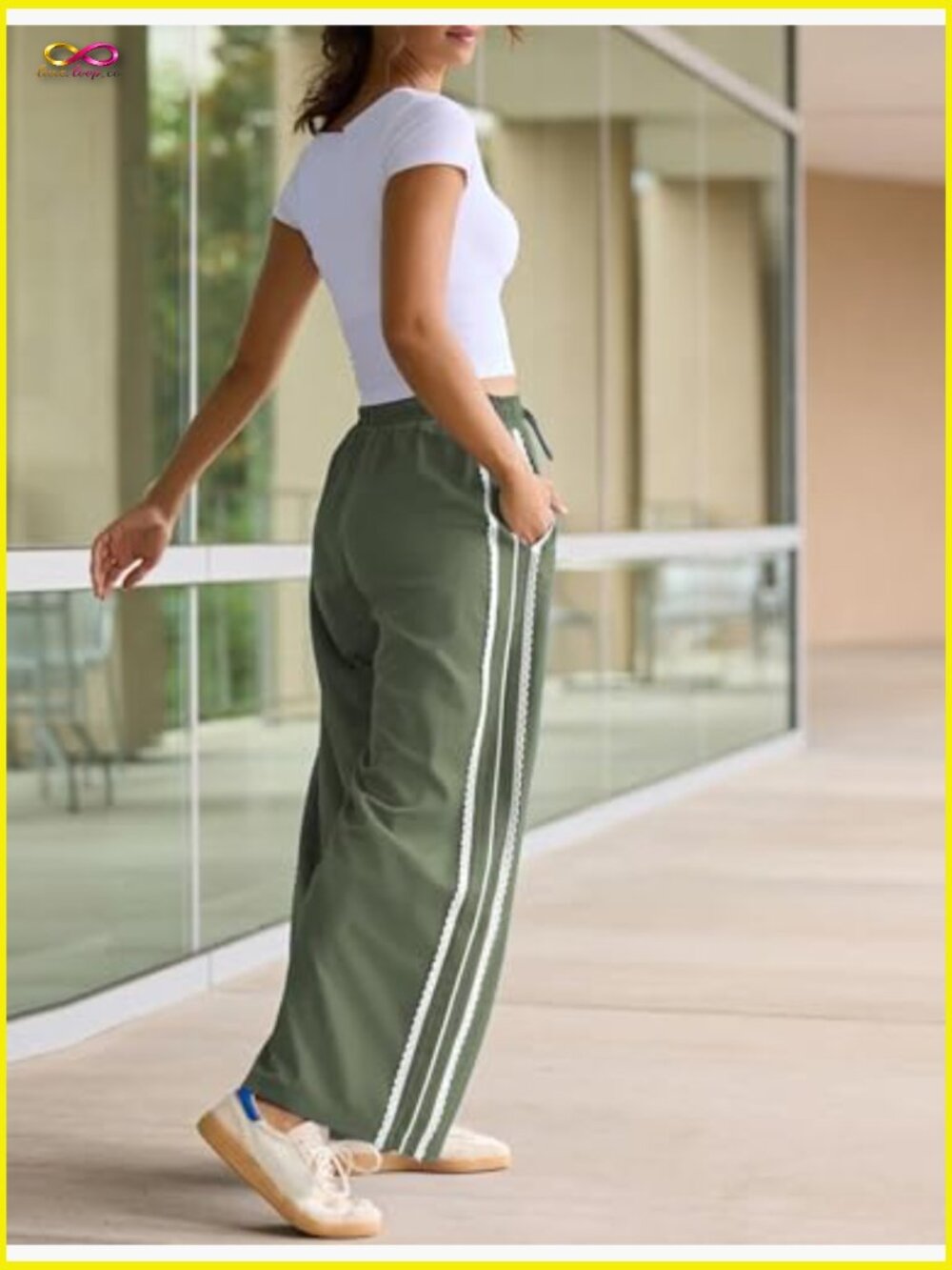 Wide Leg Sweatpants Side Stripe Crochet Drawstring Casual Track Palazzo Pockets - Picture 5 of 7
